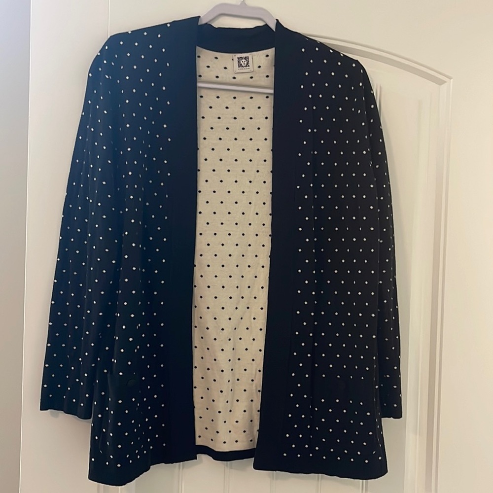 Anne Klein open front Malibu cardigan size L polka dot